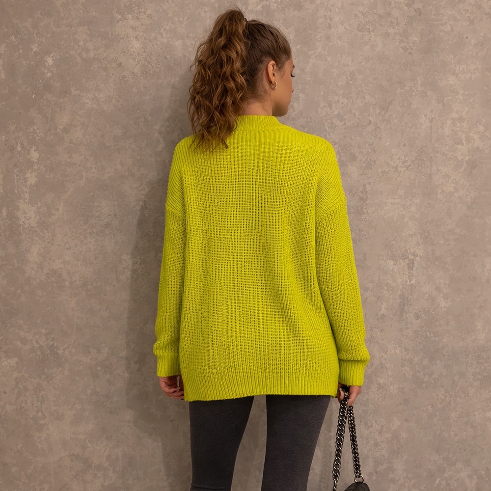 Sweet & Sinful Neon Green Distressed Knit Sweater XL  Cutout Oversized Pullover - Picture 2 of 6